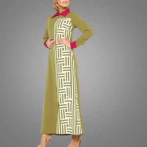 Beautiful Green Long Sleeve Pattern Ferace Dress Dresses From Dubai Muslim Clothing