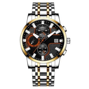 BESTPOWER AW014 Luxury solid steel band Mens Luminous hands With Calendar Three Eye Wrist Watches brand