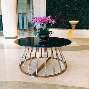 Big size modern marble top stainless steel gold tea table for hotel
