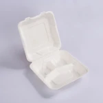 Biodegradable and Compostable Sugarcane Pulp 8" 3-Com Shallow Clamshell