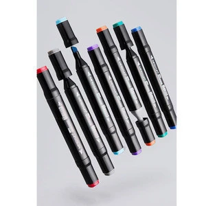 Black 12 color double tip Marker pen Watercolor brush Black barrel color highlighter marker pen