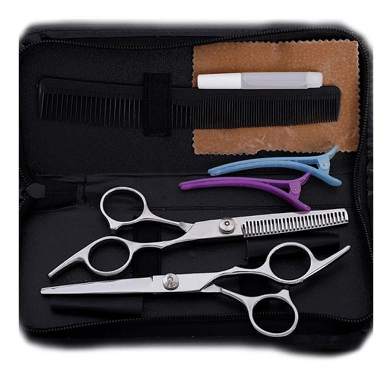 Black Hair cutting stainless steel scissors thining hairdressing barber scissors set