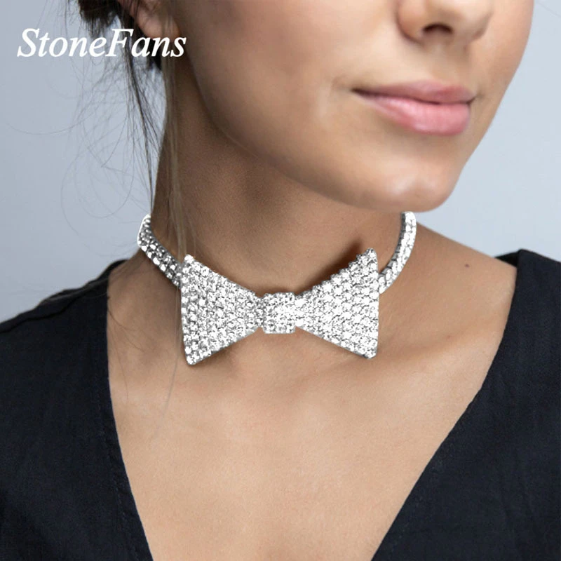 Bling Fancy Bow Tie Collar For Girls Trendy Necklace Rhinestone Necklaces Sexy Gold Women Gift Necklace Party Choker