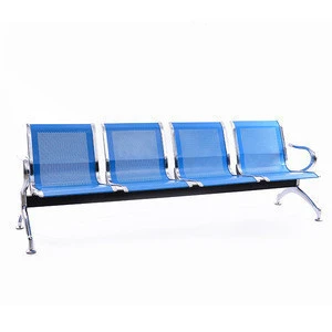 Blue color metal public seating bank hospital airport waiting room chairs 4-seater waiting chair