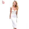BOYASH elegant Women sleeveless halter thigh split White evening dresses