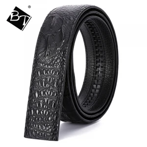 BT Men&#x27;s Crocodile 3.5cm Belts Striped Genuine Leather Without No Buckles Designed Brand Automatic Buckles Belt Strap Luxury