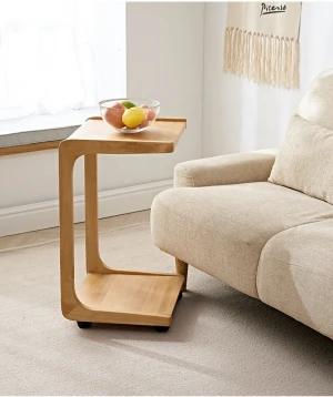 C-shaped Coffee Table with Beech wood mobile Tea Table end table  Bedside Tray Snack Laptop Desk Tv Snack Trays bedroom