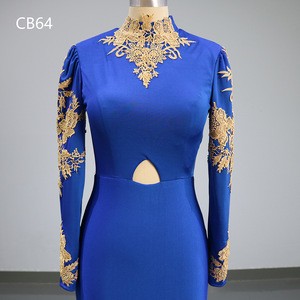 CB64 Real Sample Cheap Royal Blue Long Sleeves Muslim Prom Dresses