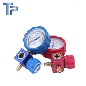 China Trump Red and Blue Painted Brass Manifold Refrigeration Pressure Gauge