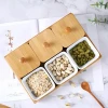 Christmas Chinese New Year Home Used Decorative Ceramic Dry Fruit Snack Tray Set With Bamboo wood Lid and Bamboo Tray