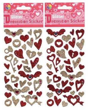 Colorful Glitter Stickers Self Adhesive Stars Mini Heart Shapes Glitter Stickers, Kids Arts Craft Supplies Greeting Cards