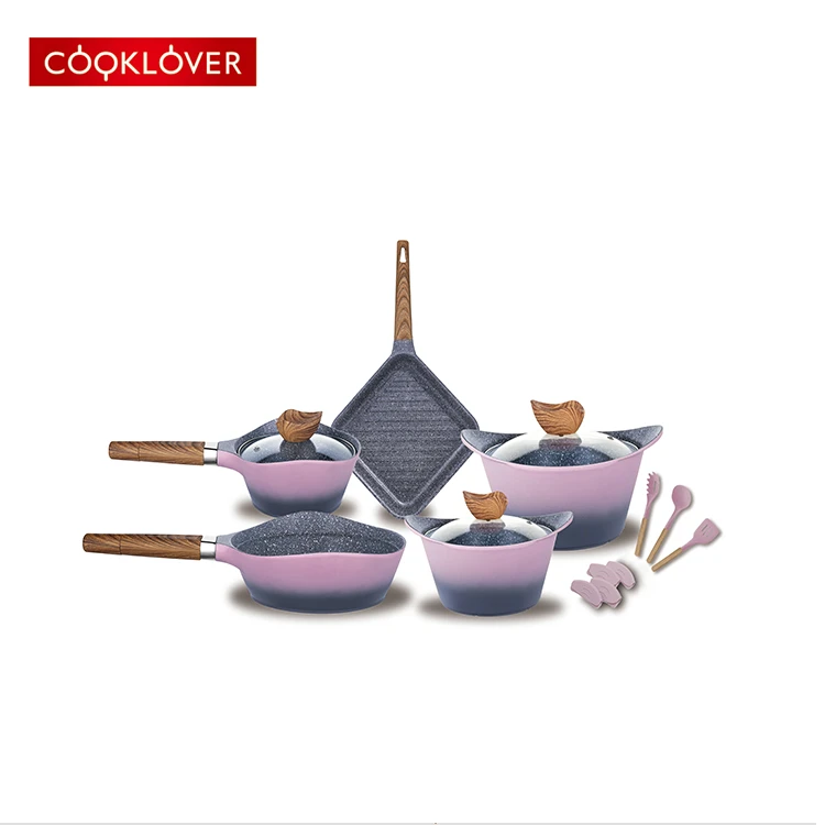 cooklover 15pcs die cast aluminum marble coating  induction  bottom cooking pots set