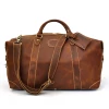 Crazy Horse Leather Men Travel Bags With Rivet Cowhide Duffel Bag For Business Trip