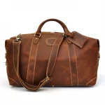Crazy Horse Leather Men Travel Bags With Rivet Cowhide Duffel Bag For Business Trip