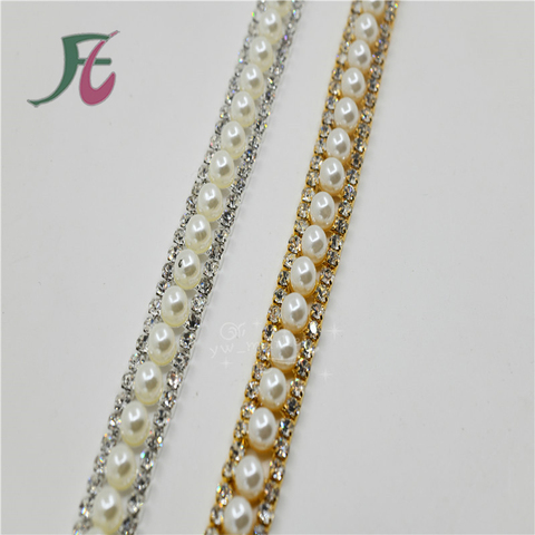 Crystal  Applique Strass Trims Dress Applique Pearls  Beaded Rhinestone Trimming Rhinestone Sew On Chain