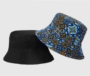 Custom all over print pattern cotton reversible double sided bucket hat