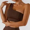 custom fitness top for women gym  one shoulder running yoga bra solid padded push up sports top athletic vest sports bra