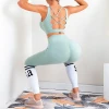 Custom Gym 2piece Khaki Nude Seamless Sport Bra Legging Fitness Wear Ladies Women Adjustable Footed Yoga Pant Sets