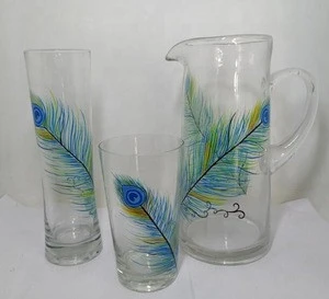 custom hand blown colored juice glass water pitcher with handle