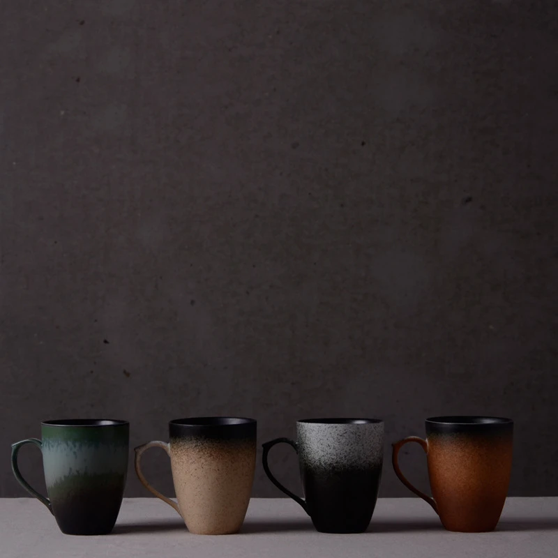 Custom Logo Retro Handmade Frosted Japanese Ceramic Coffee Tea Mug Cup With Handle