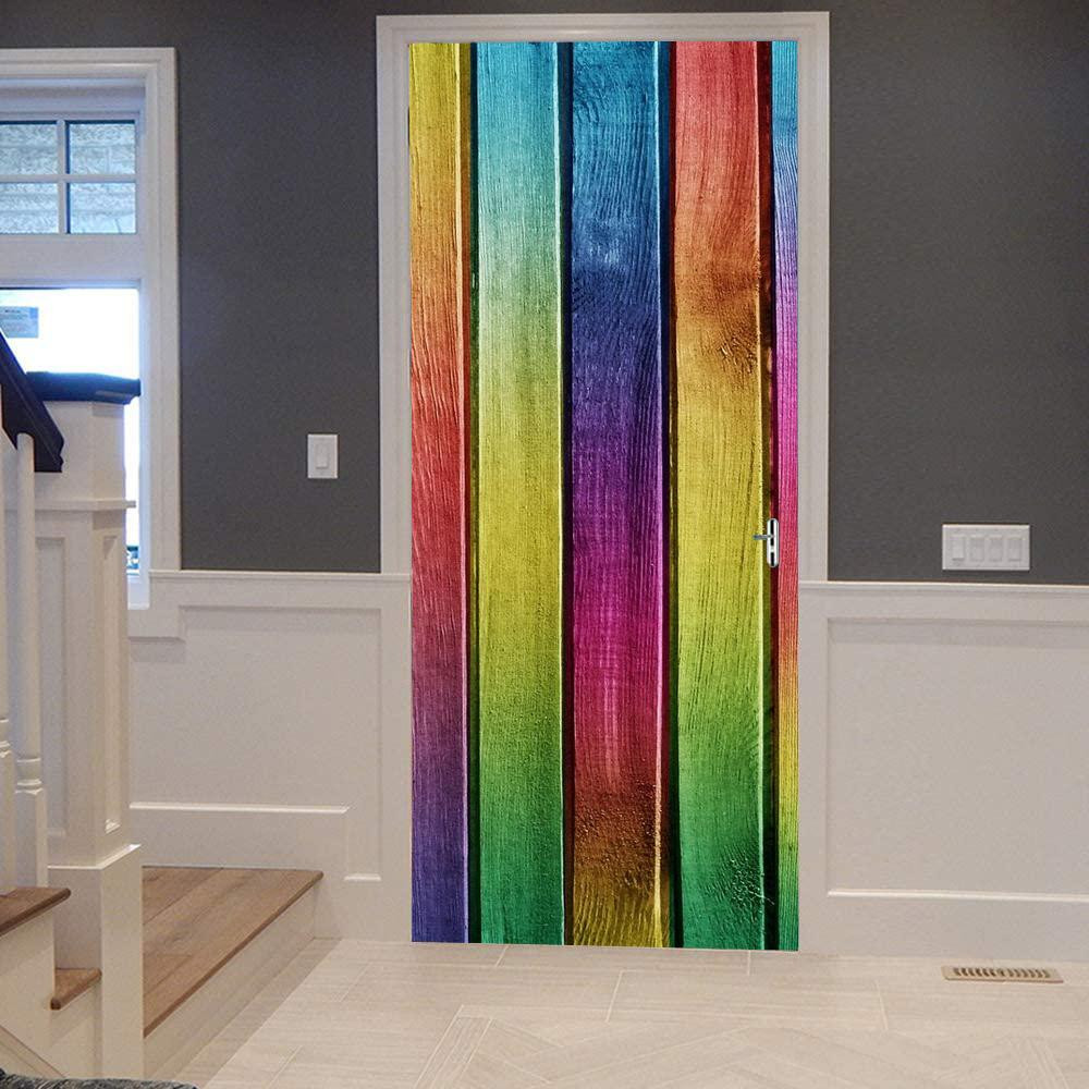 Buy Custom Printed Diy 3d Striped Colorful Wood Door Stickers Decals ...