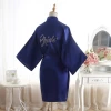 Custom Rose Rhinestones Women Kimono Wedding Bride Bridesmaid Robes sexy silk nightgown Royal blue