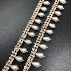 Decorative diamond colorful dyeing pearl chain Oval round bead Rhinestone chain  for garment bag shoe