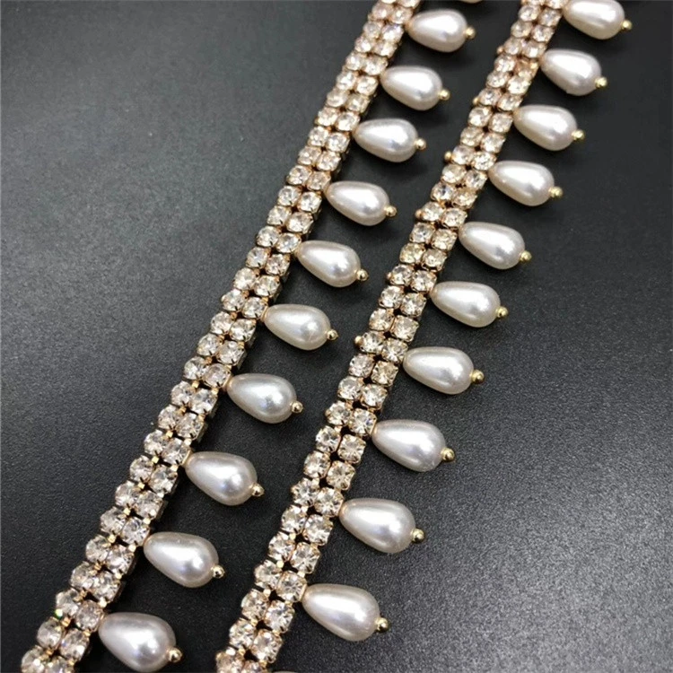 Decorative diamond colorful dyeing pearl chain Oval round bead Rhinestone chain  for garment bag shoe