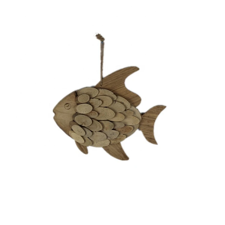 Decorative Driftwood wall hanging fish sculpture wholesale wooden fish craft