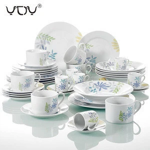 Dinner Set Plate Ceramic Porcelain Floral Design Luxury Cheap Wholesale Dishes White 36PCS Plates Sets Dinnerware