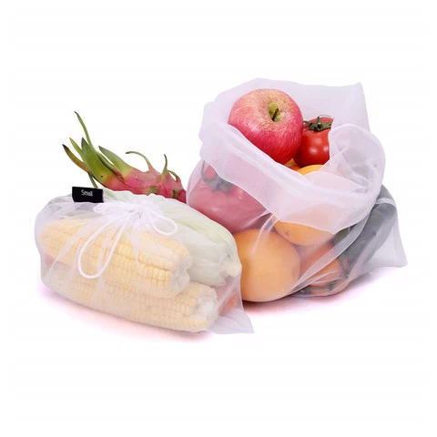 Direct Scannable Reusable Mesh Produce Bags 100% Polyester Transparent Lightweight Washable Durable Shopping Bags