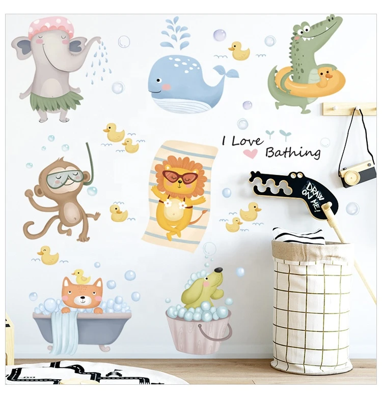 DIY Home Wall Decoration Sticker Creative Cartoon Decorative Wall Sticker Cartoon Animal Bath Room Wall Decal