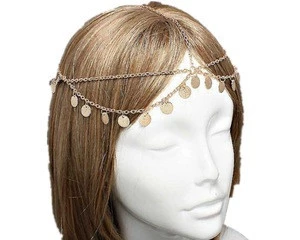 Double Layer Gold Tone Sequined Wave Tassel Head Piece Hair Band Head Chain Jewelry