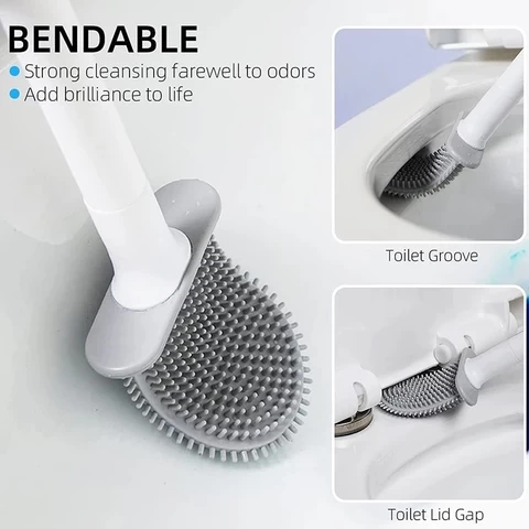 DS959 Bathroom Accessories Flat Head Flexible Wc Toilet Cleaner Brush Wall Mounted Silicone Flex Toilet Brush With Holder Set