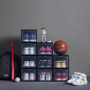 Durable Multi Use DIY Plastic Nike Shoe Rack, Shoe Shelf Rack,Shoes Cabinet Black with Clear Door