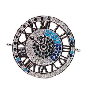 Europe circular watch pendant charm parts brass CZ jewelry 2020 new arrivals plated gold clock bracelet necklace pendant charm