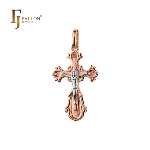 F96100337 FJ Fallon Fashion Jewelry Catholic Maltese Cross pendant Plated in Rose Gold two tone brass based