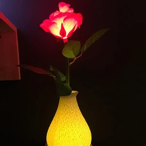 Factory direct supply LED artificial single rose lamp with resin vase for living room decoration