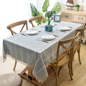 Factory Outlet Pastoral American Style Rectangular Embroidered Table Cloth Cotton Linen Wrinkle Free Anti-Fading Tablecloths