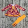 Fall Flower Dresses Outfits Kids Winter Clothes Wholesale Baby Clothing Set