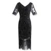 Fancy 1920s Flapper Dress Fringed Sequin  Gatsby Costume V Neck Vintage Beaded Evening Dress