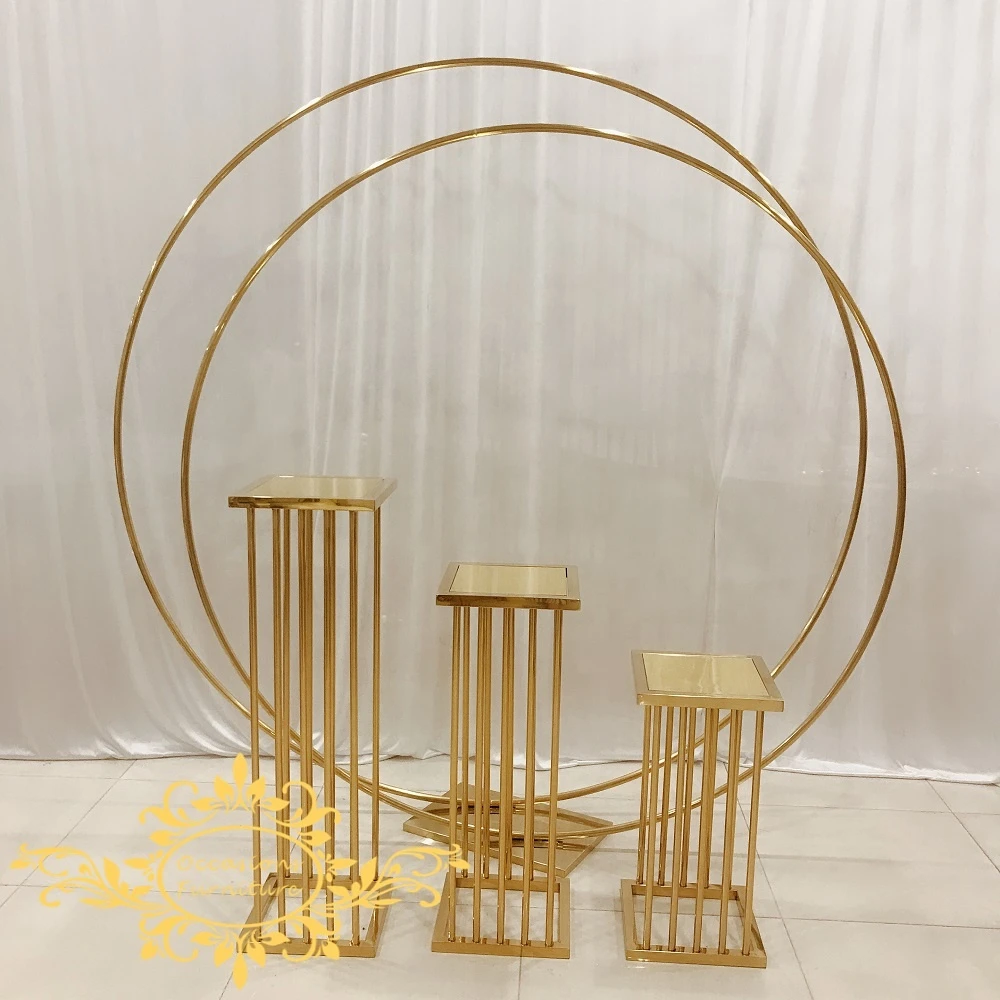 Fancy Style Event Decoration Gold Stainless Steel Round Wedding Backdrop