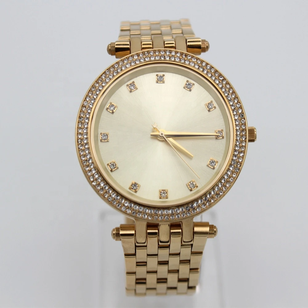 Fashion Gold Stainless Steel Japan Movt Quartz Watch Diamond Stainless Steel Womens Watch