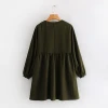 Fashion long sleeve v neck button up green color women spring casual shirt dress
