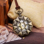 Fashion retro hollow six rose necklace pocket watch Copper flip pumpkin unisex pocket watch gift