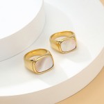 Fashion Stainless Steel Plated 18K Gold Solid Gold Finger White Stone Stamp Ring