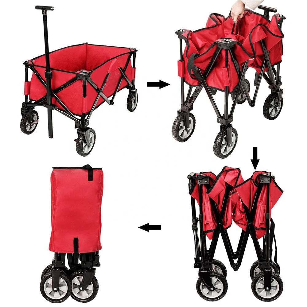 Folding Camping Wagon  Garden Cart Shopping Trolley Collapsible Sturdy Steel Frame Garden/Beach Wagon/Cart