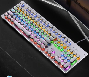 Gaming Mechanical Keyboard punk Round Retro Keycap Backlit USB Wired Mechanical keyboard with replaceable shaft