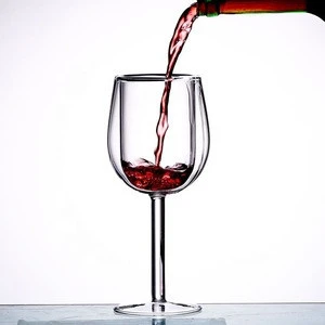 Hand made borosilicate glass double wall red wine cup double wall glass goblet