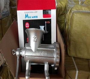handle operating meat mincer with silver paint